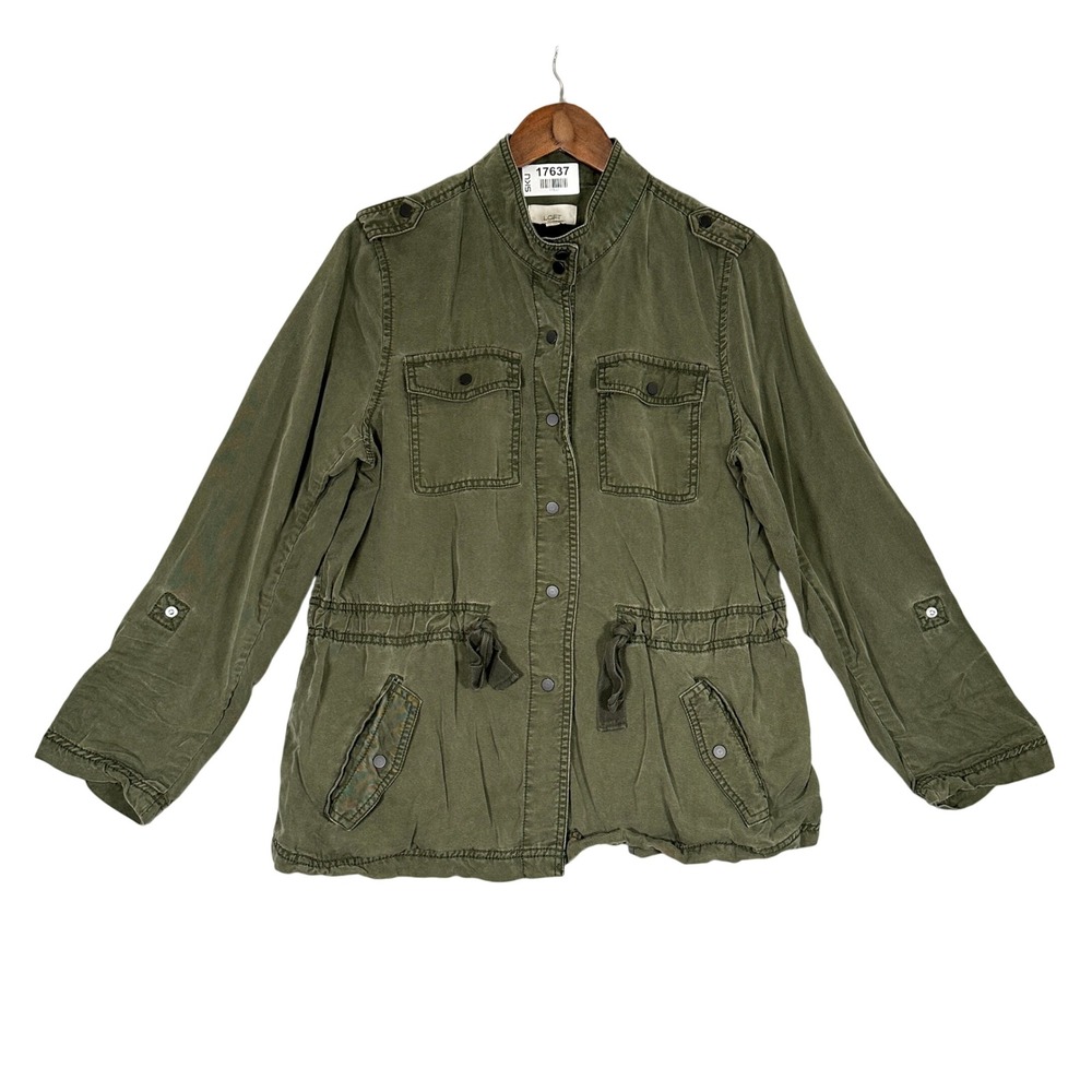 LOFT Utility Jacket Womens Large Petite Olive Green Lyocell Military Excellent